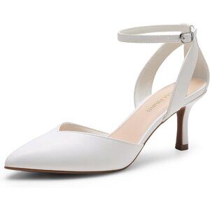 🆕Women's Kitten Heel Pumps Pointed Toe Comfortable D'Orsay Dress Shoes White-PU